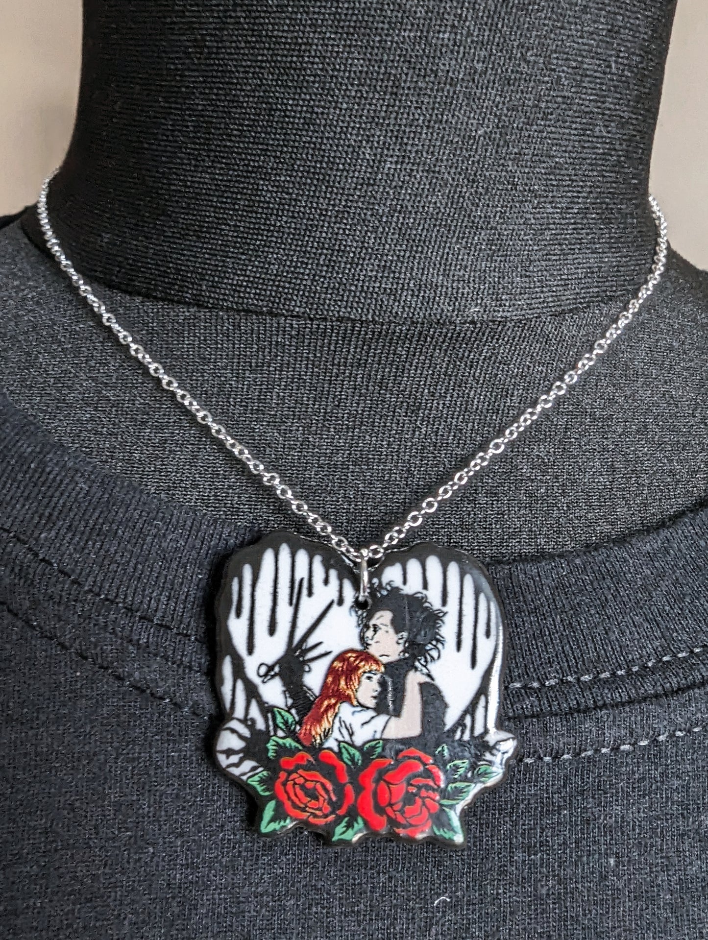 Heart Horror Couple Silver Chain Necklace