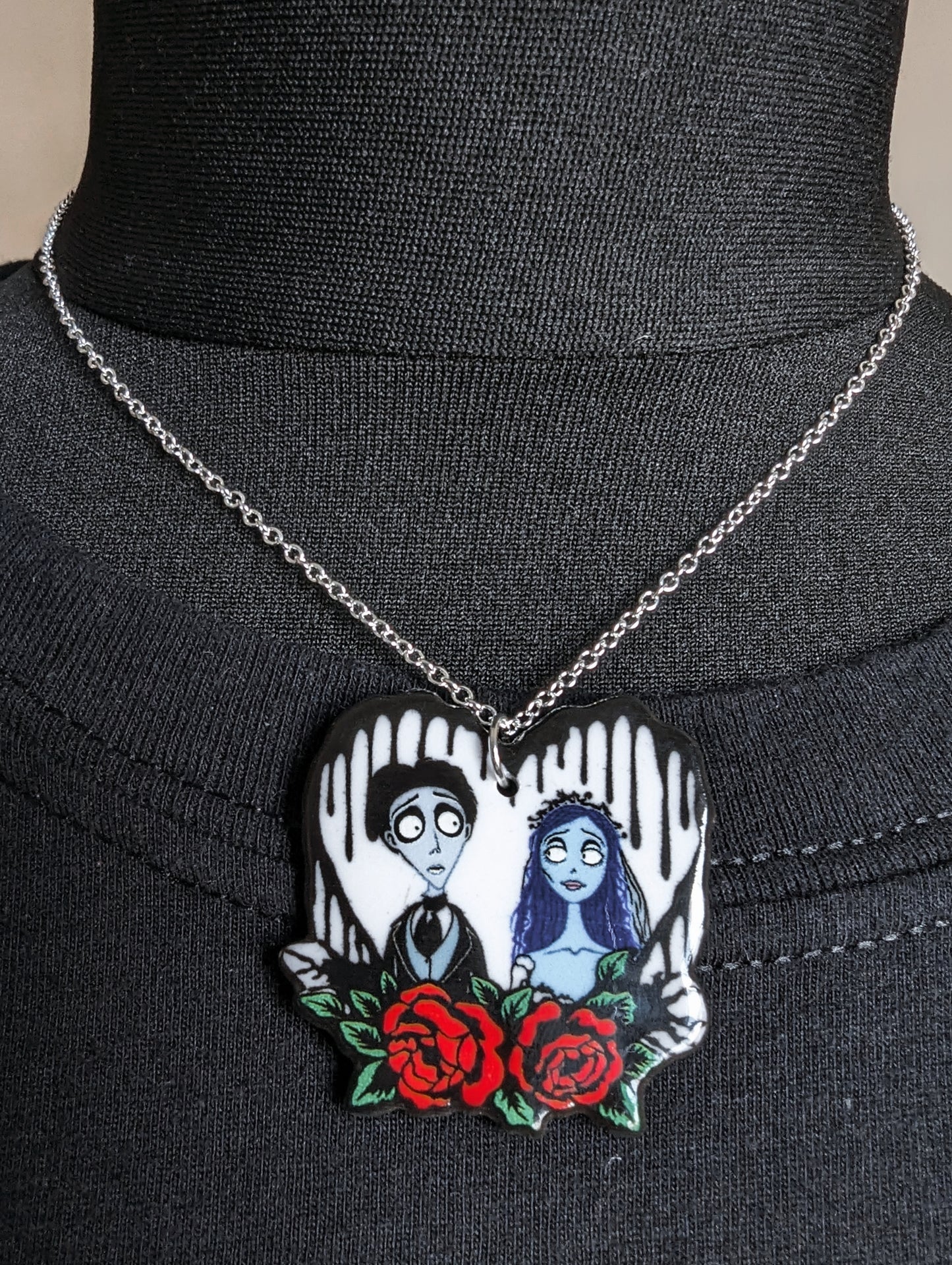 Heart Horror Couple Silver Chain Necklace