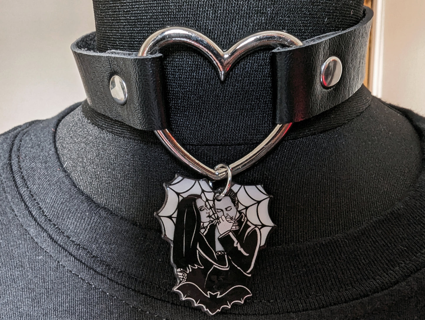 Morticia and Gomez Web Heart Choker