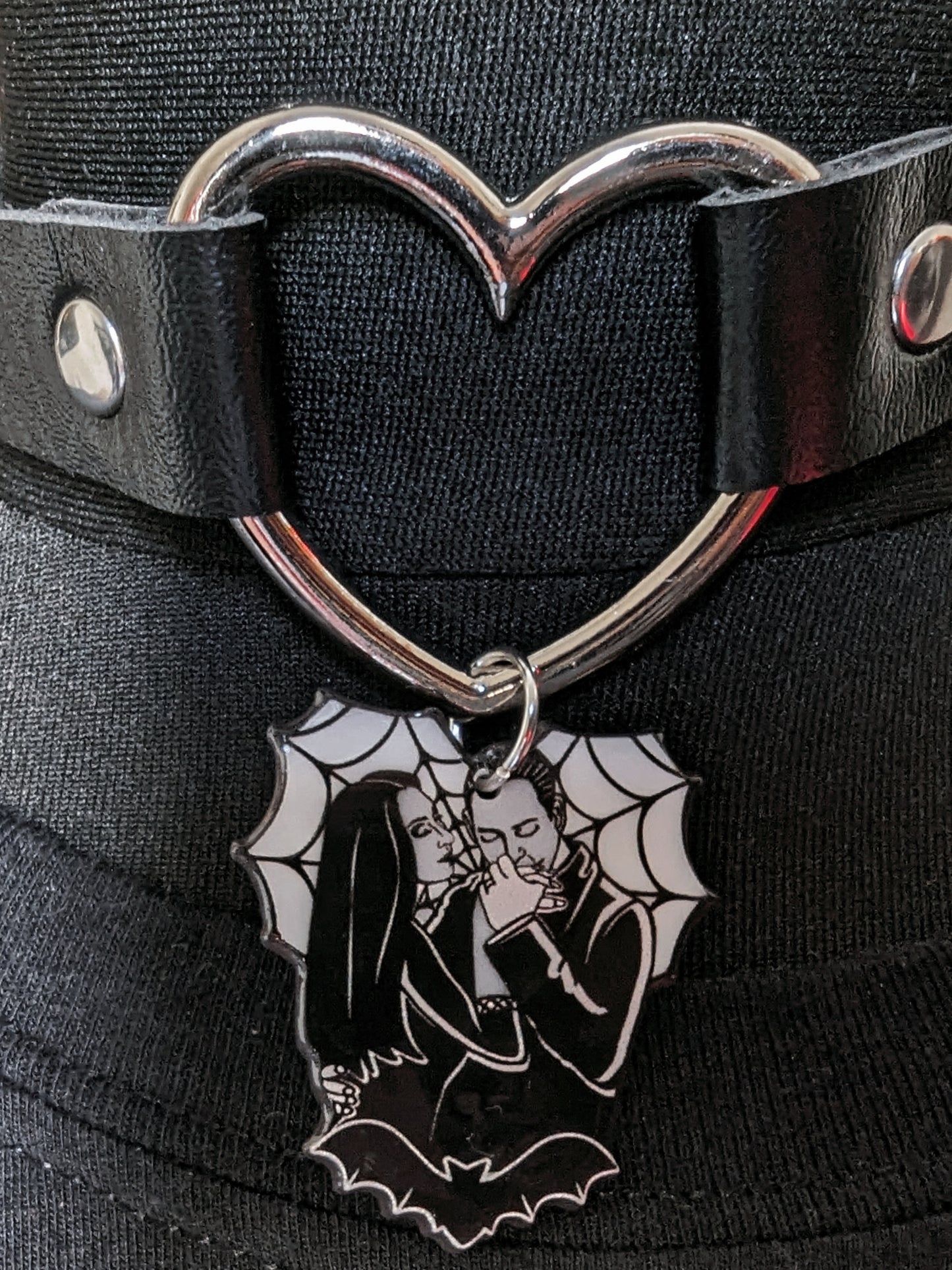 Morticia and Gomez Web Heart Choker