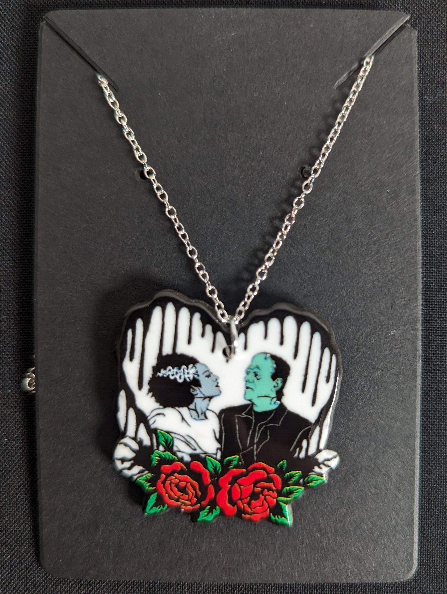 Heart Horror Couple Silver Chain Necklace