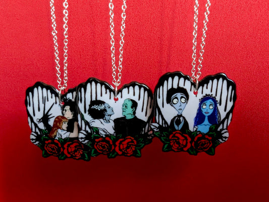 Heart Horror Couple Silver Chain Necklace