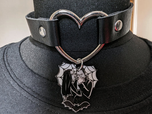 Morticia and Gomez Web Heart Choker