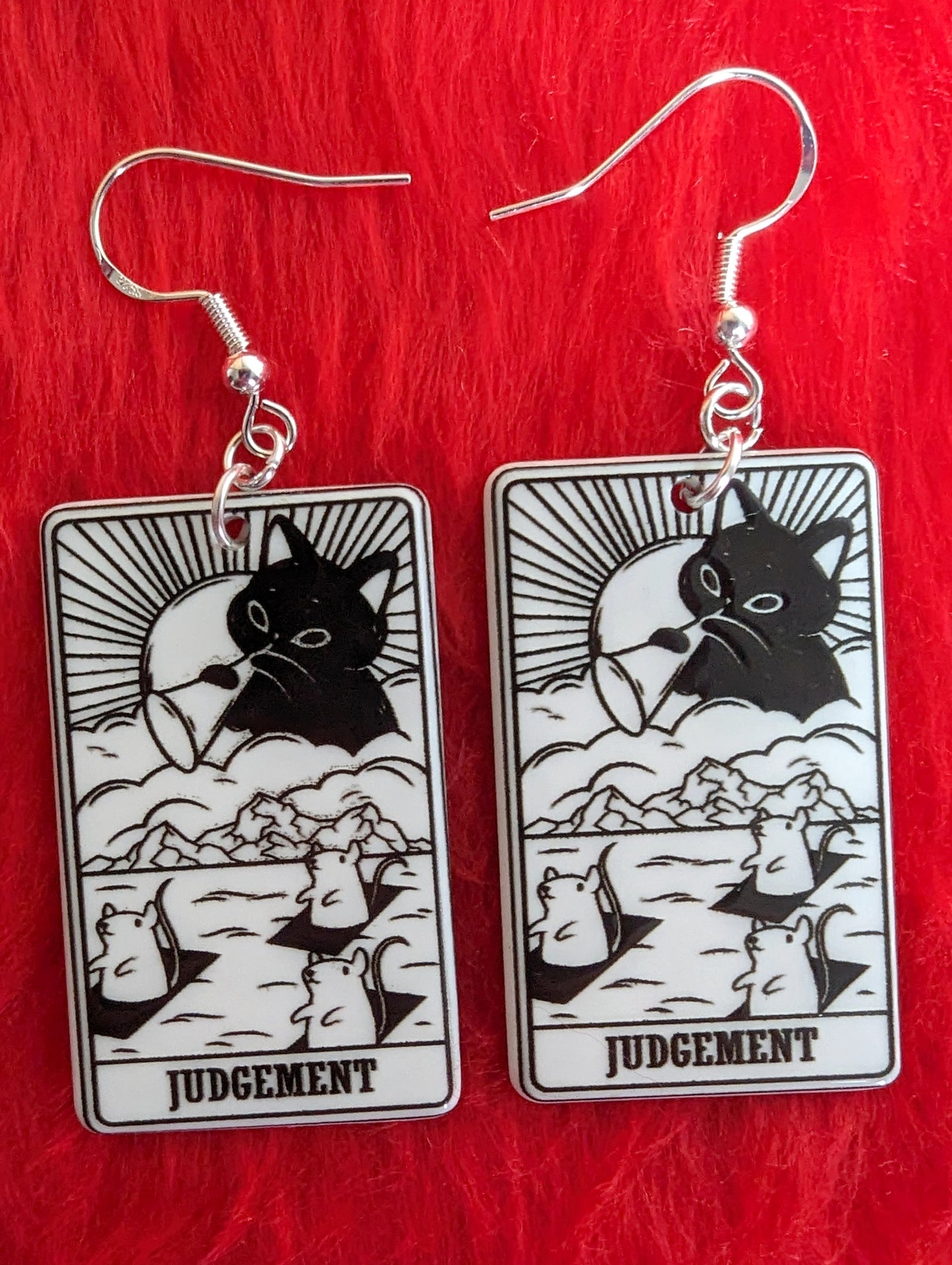 Tarot Card Black Cat Earrings