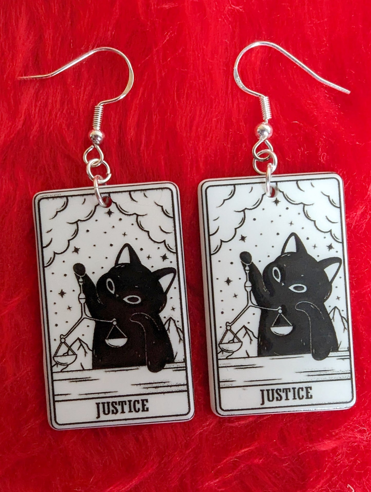 Tarot Card Black Cat Earrings