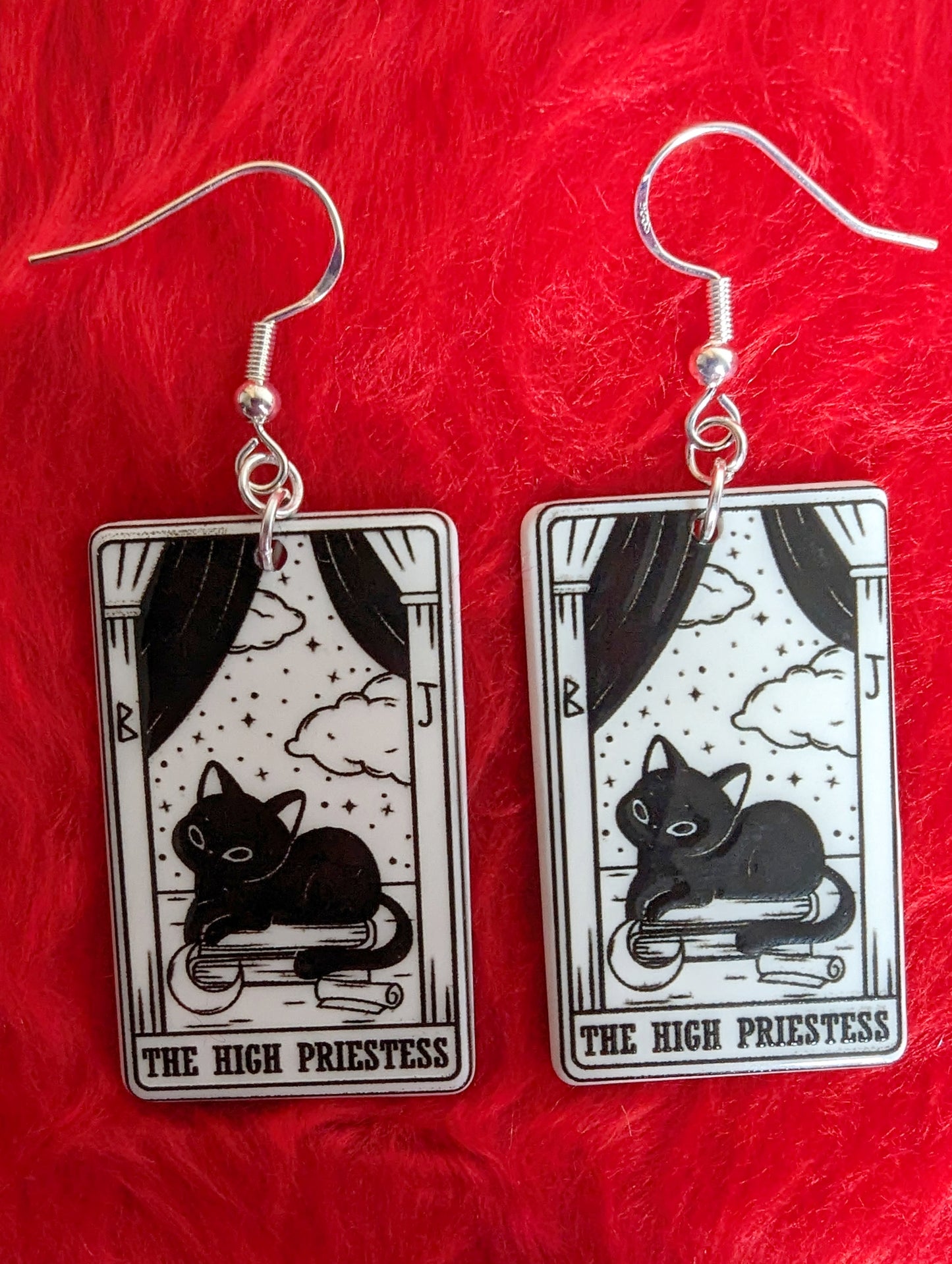 Tarot Card Black Cat Earrings