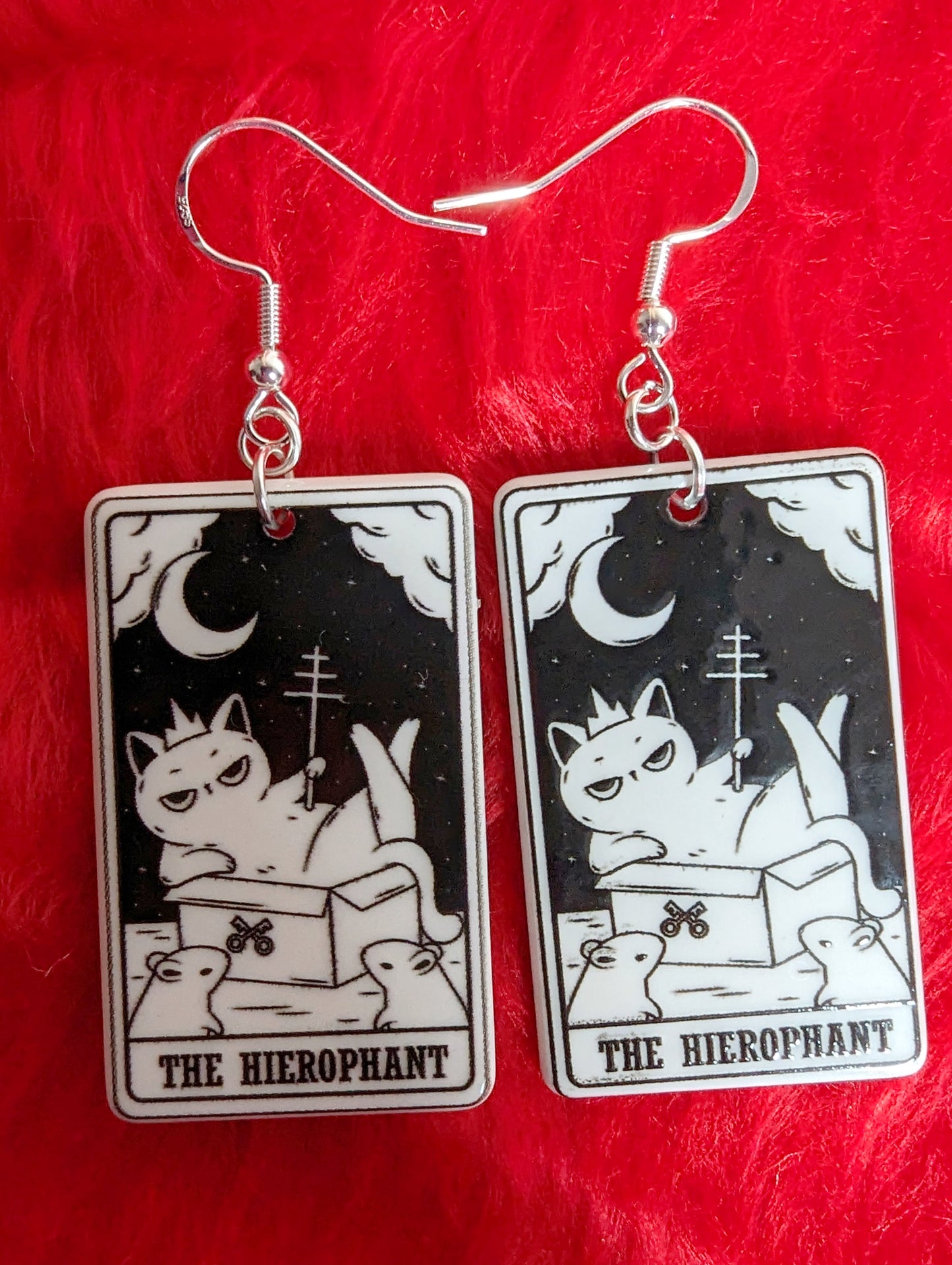 Tarot Card Black Cat Earrings