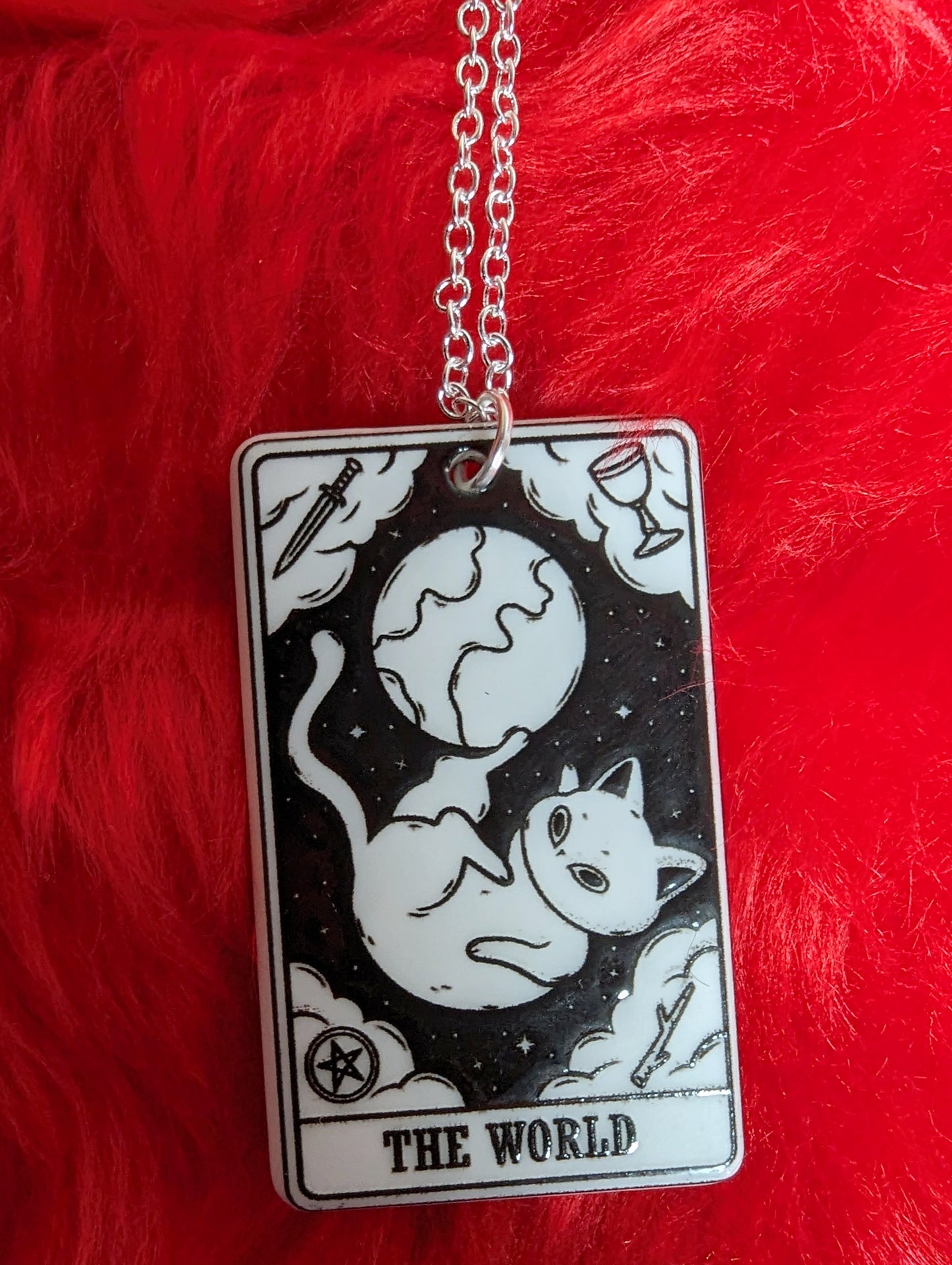 Tarot Card Black Cat Necklace