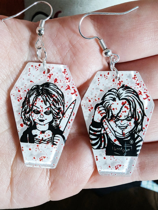 Chucky and Tiffany Coffin Earrings