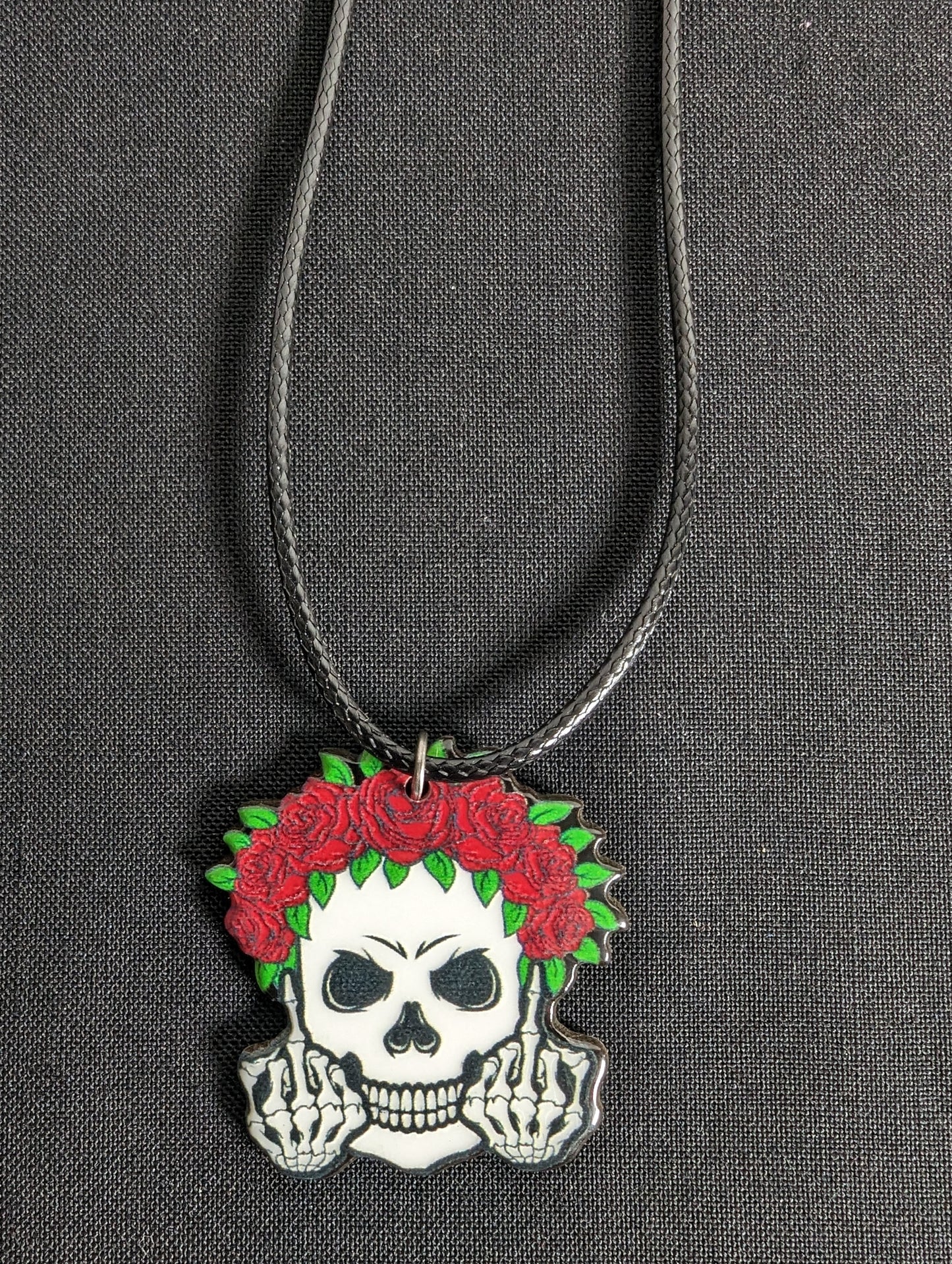 Skull Middle Finger Cord Necklace