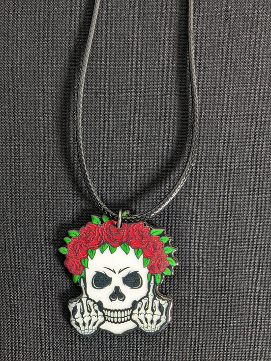 Skull Middle Finger Cord Necklace