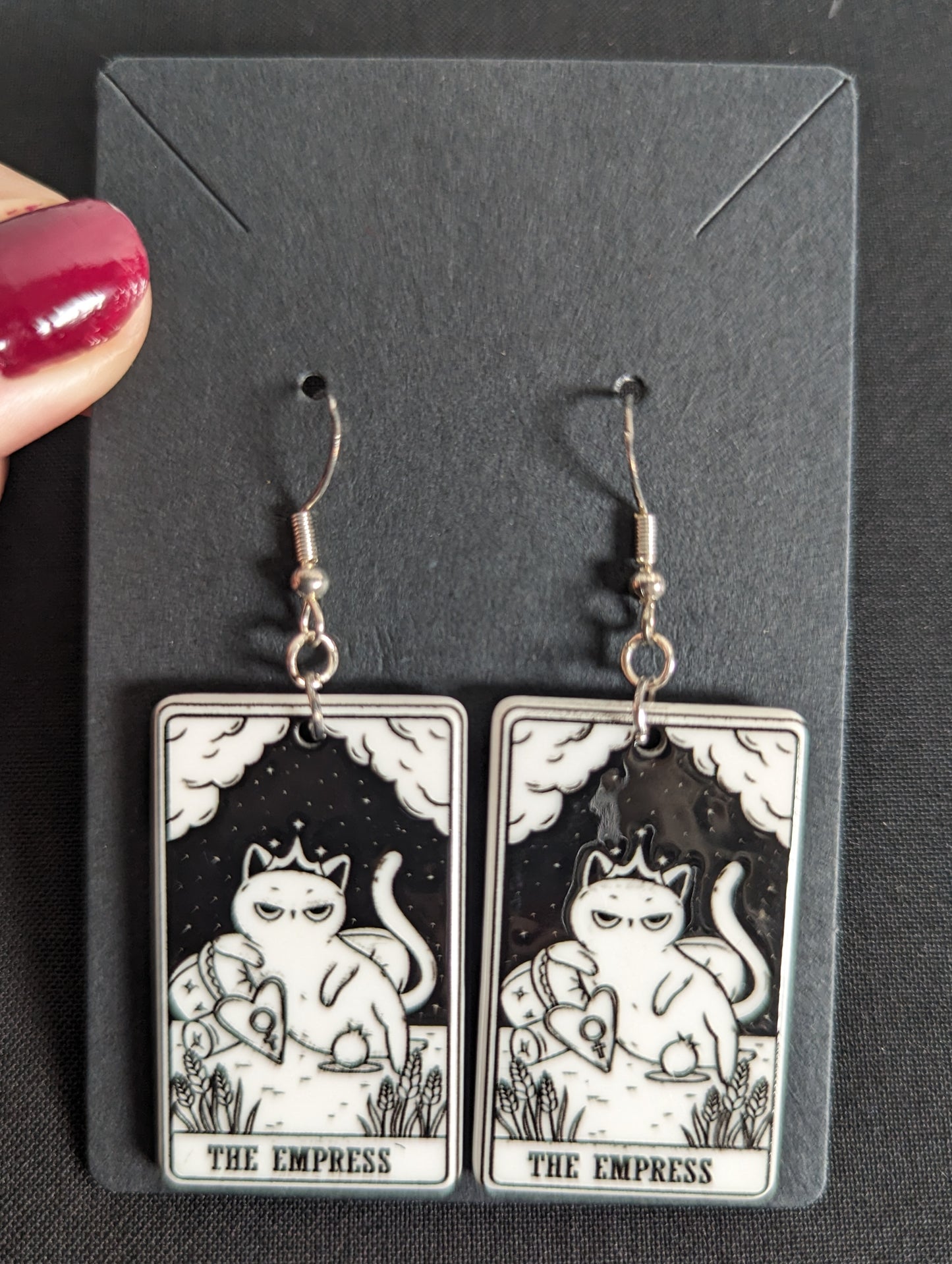 Tarot Card Black Cat Earrings