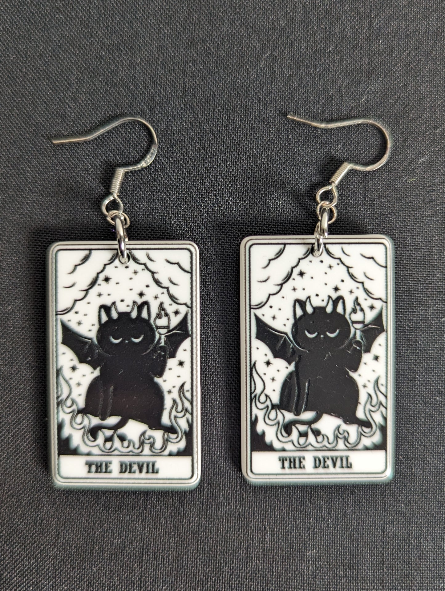 Tarot Card Black Cat Earrings