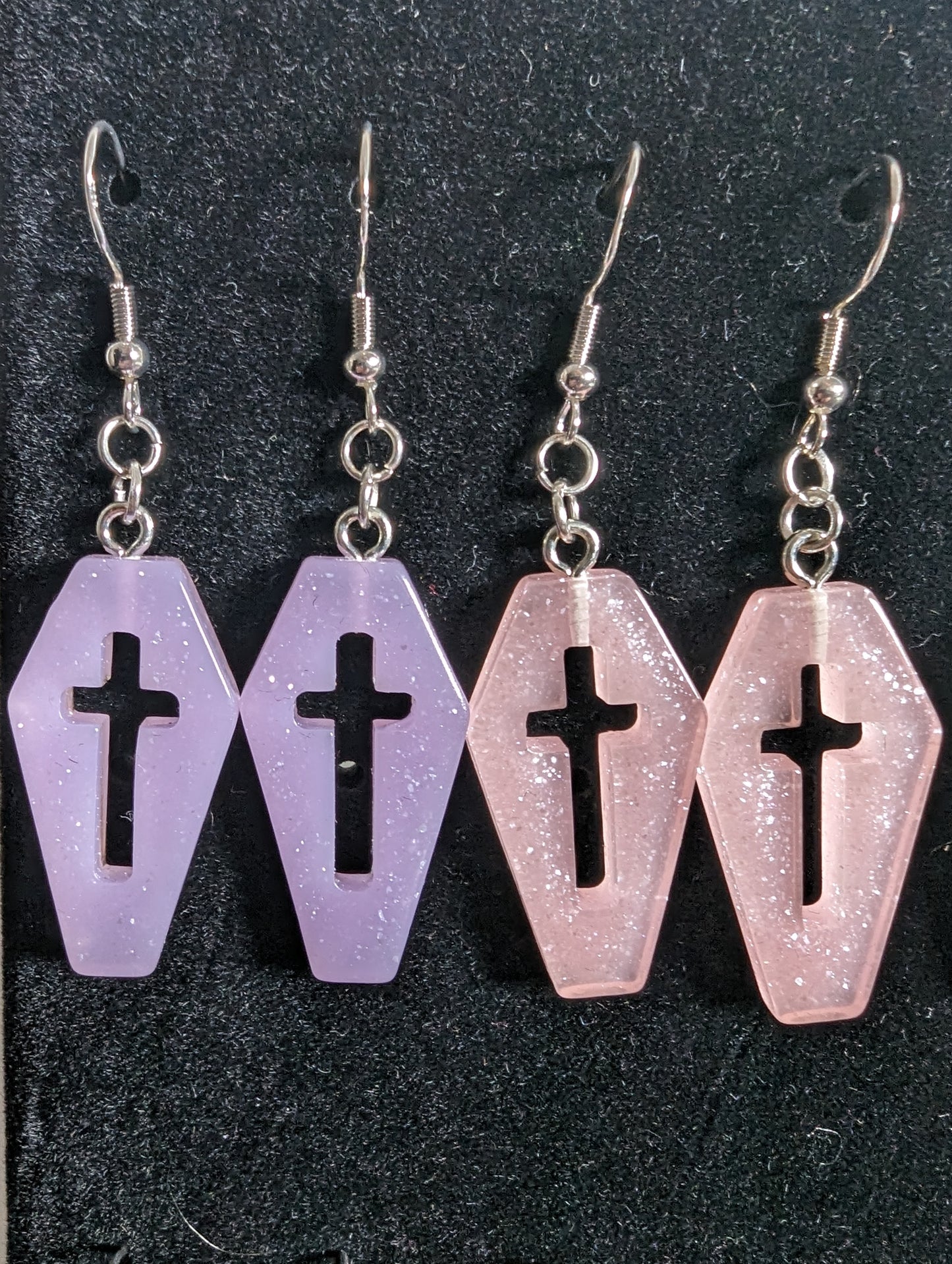 Coffin Cross Glitter Earrings