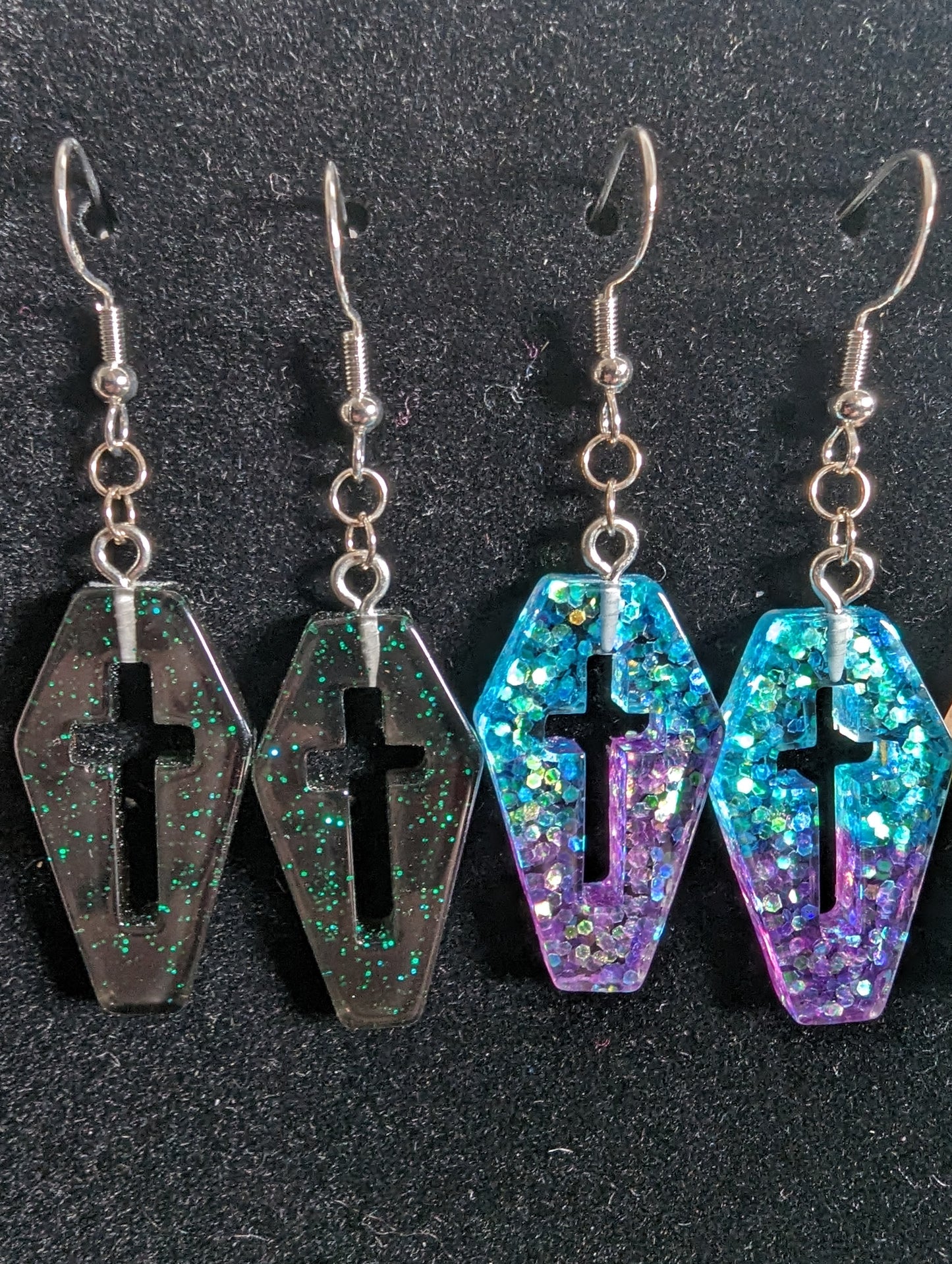 Coffin Cross Glitter Earrings