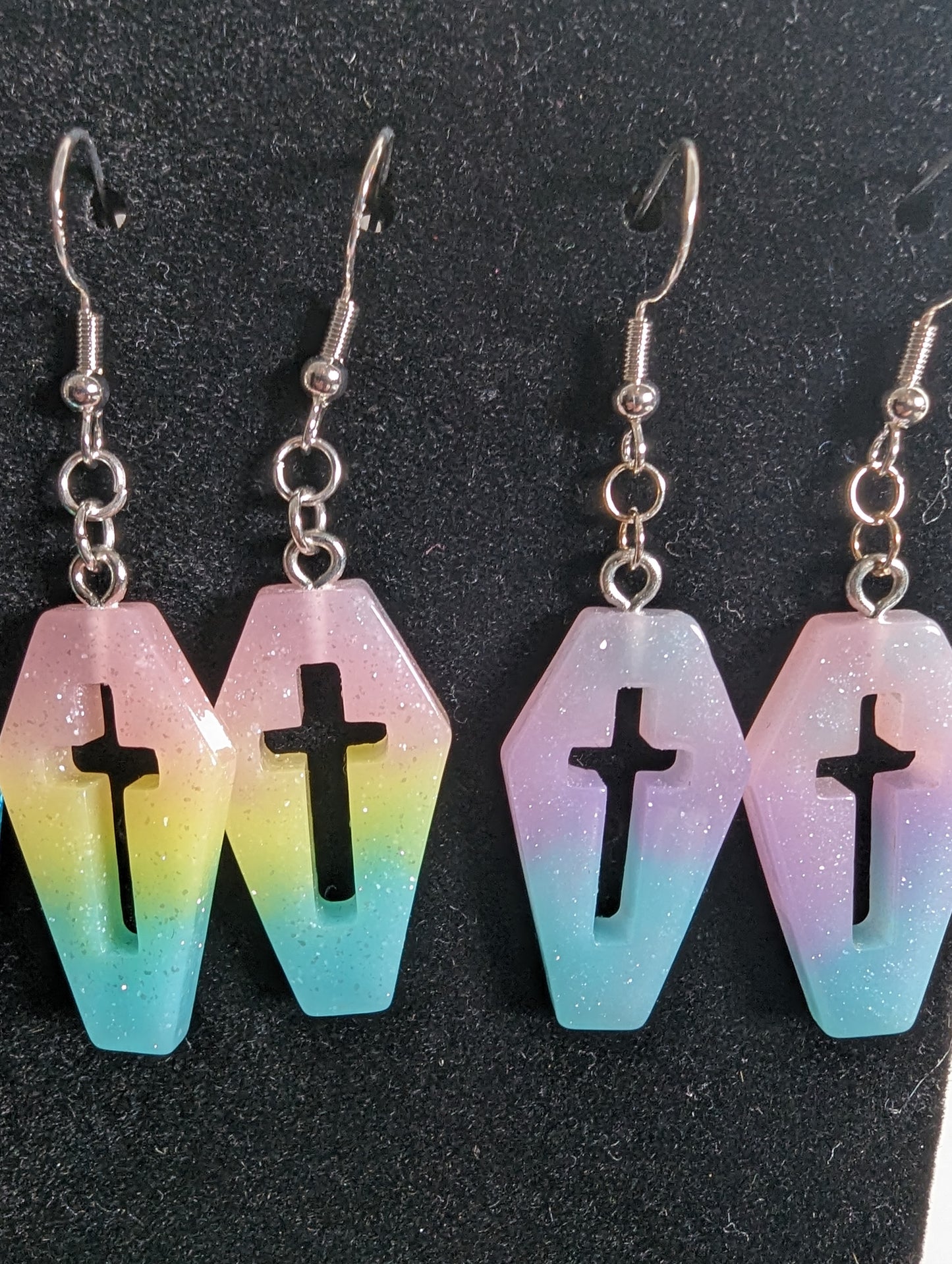 Coffin Cross Glitter Earrings