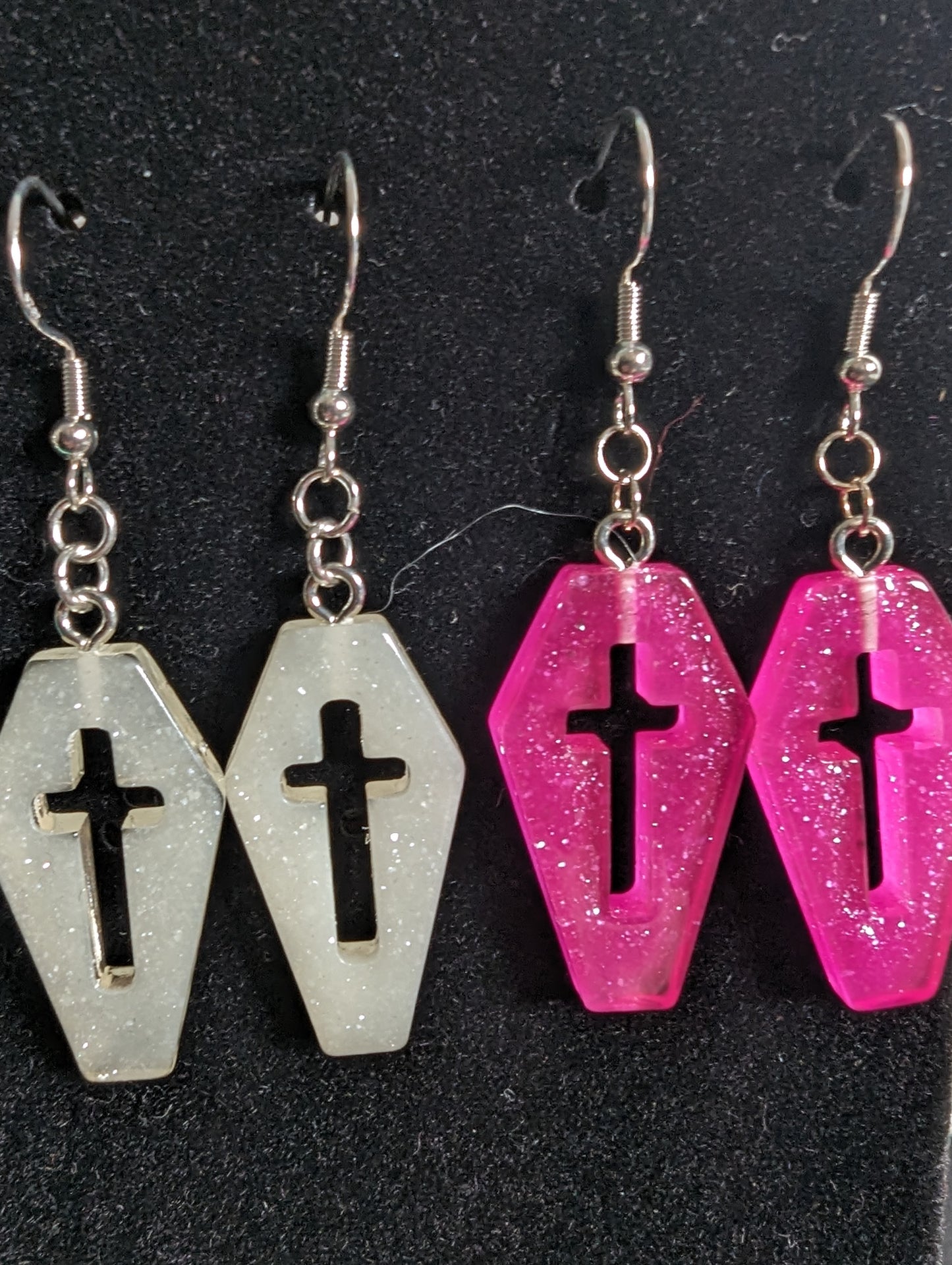 Coffin Cross Glitter Earrings