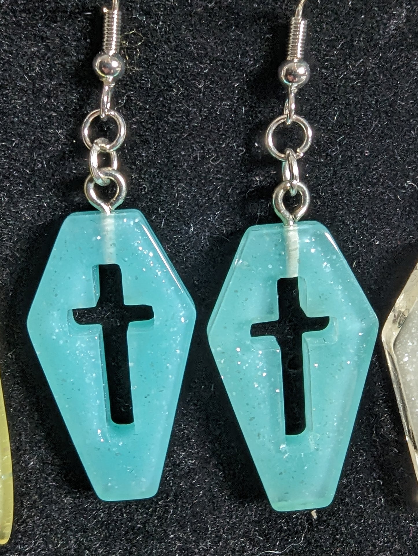 Coffin Cross Glitter Earrings