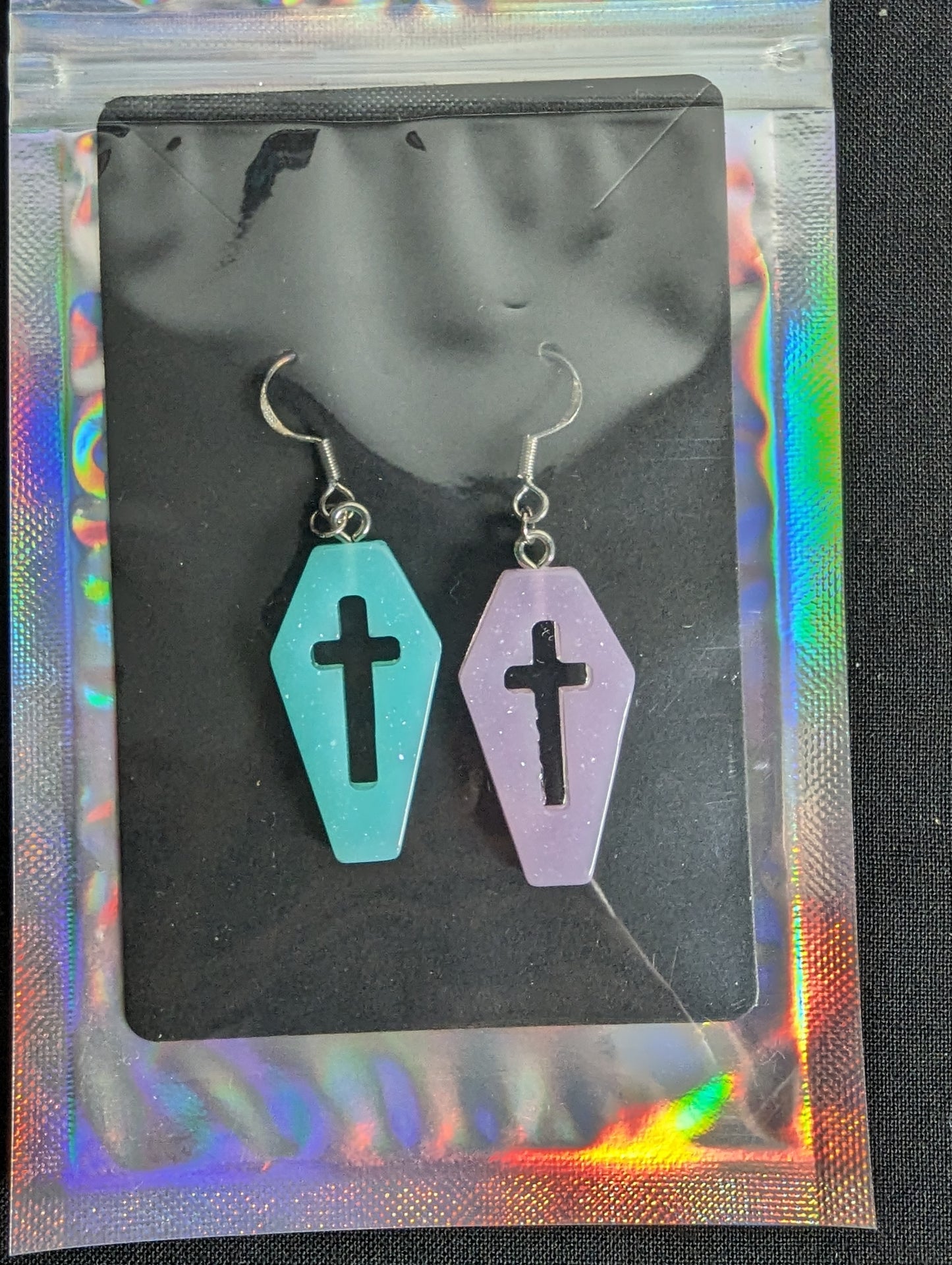 Coffin Cross Glitter Earrings