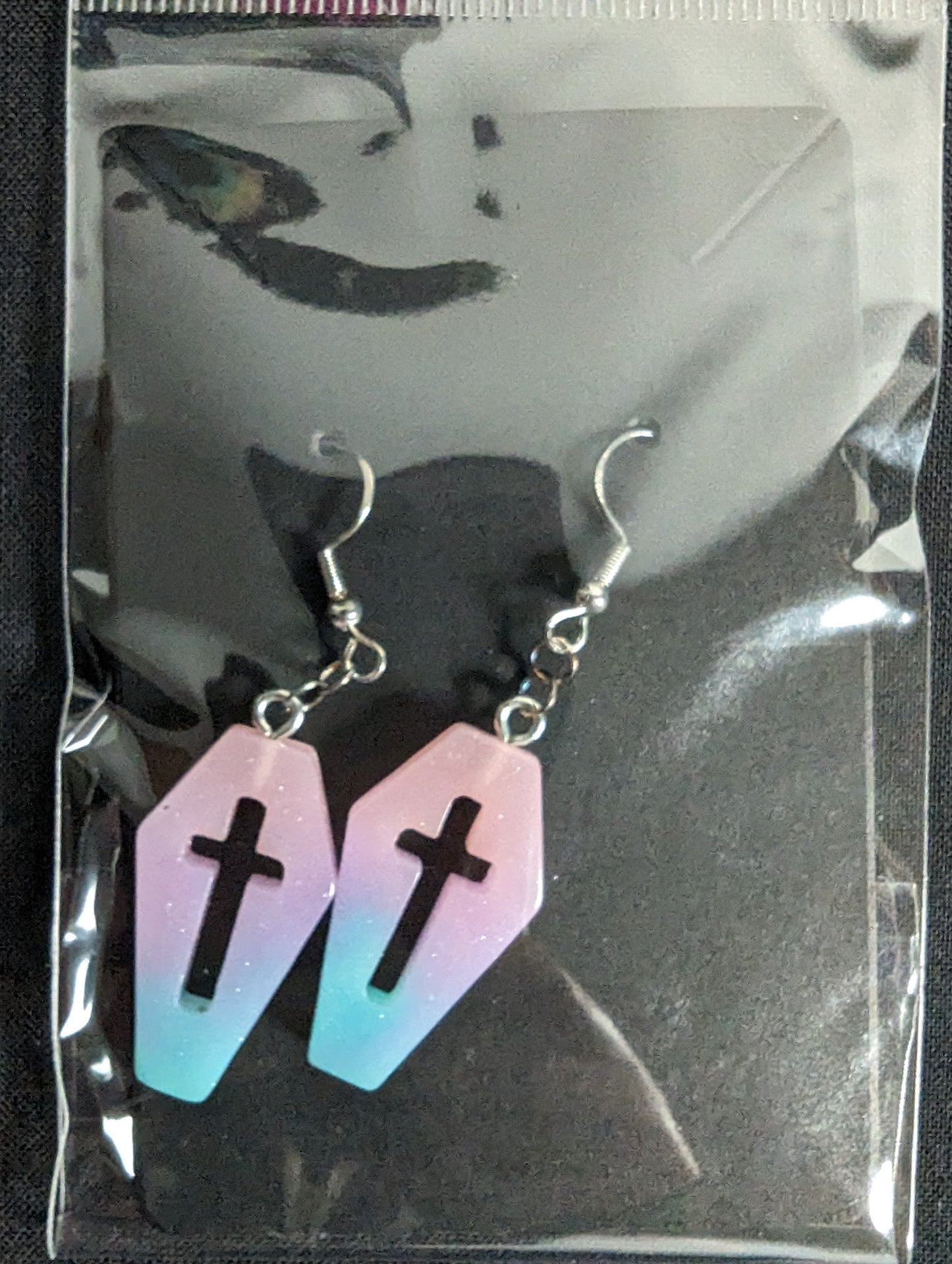 Coffin Cross Glitter Earrings