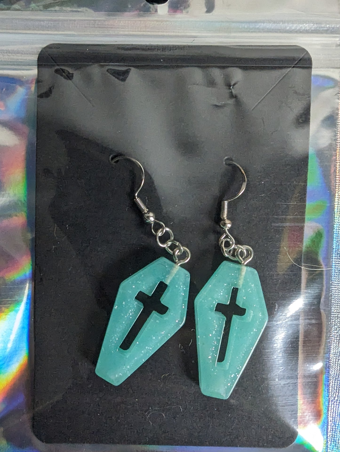 Coffin Cross Glitter Earrings