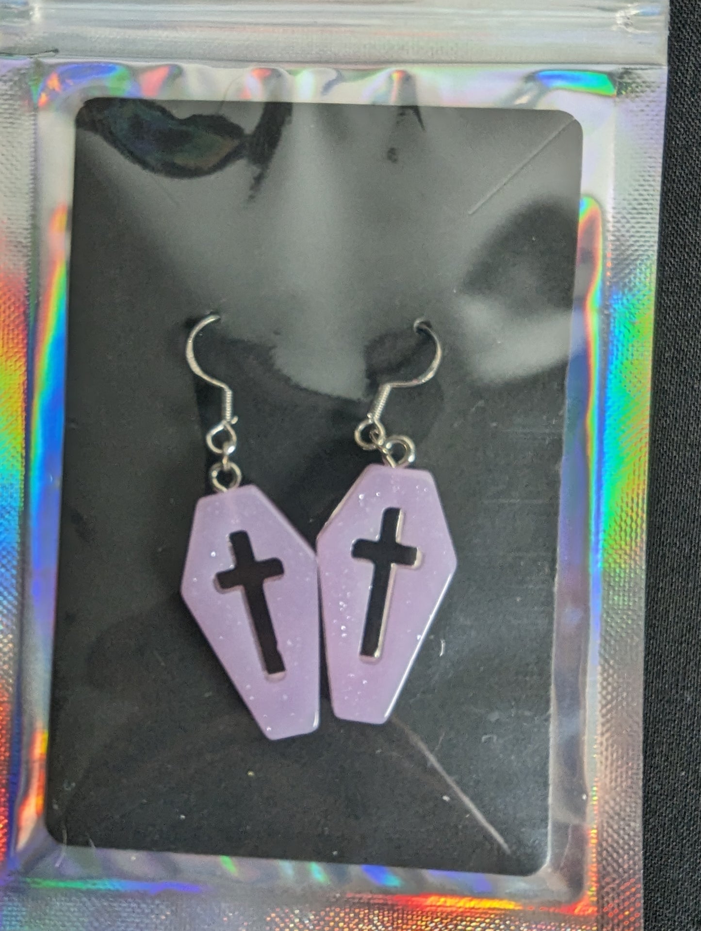 Coffin Cross Glitter Earrings