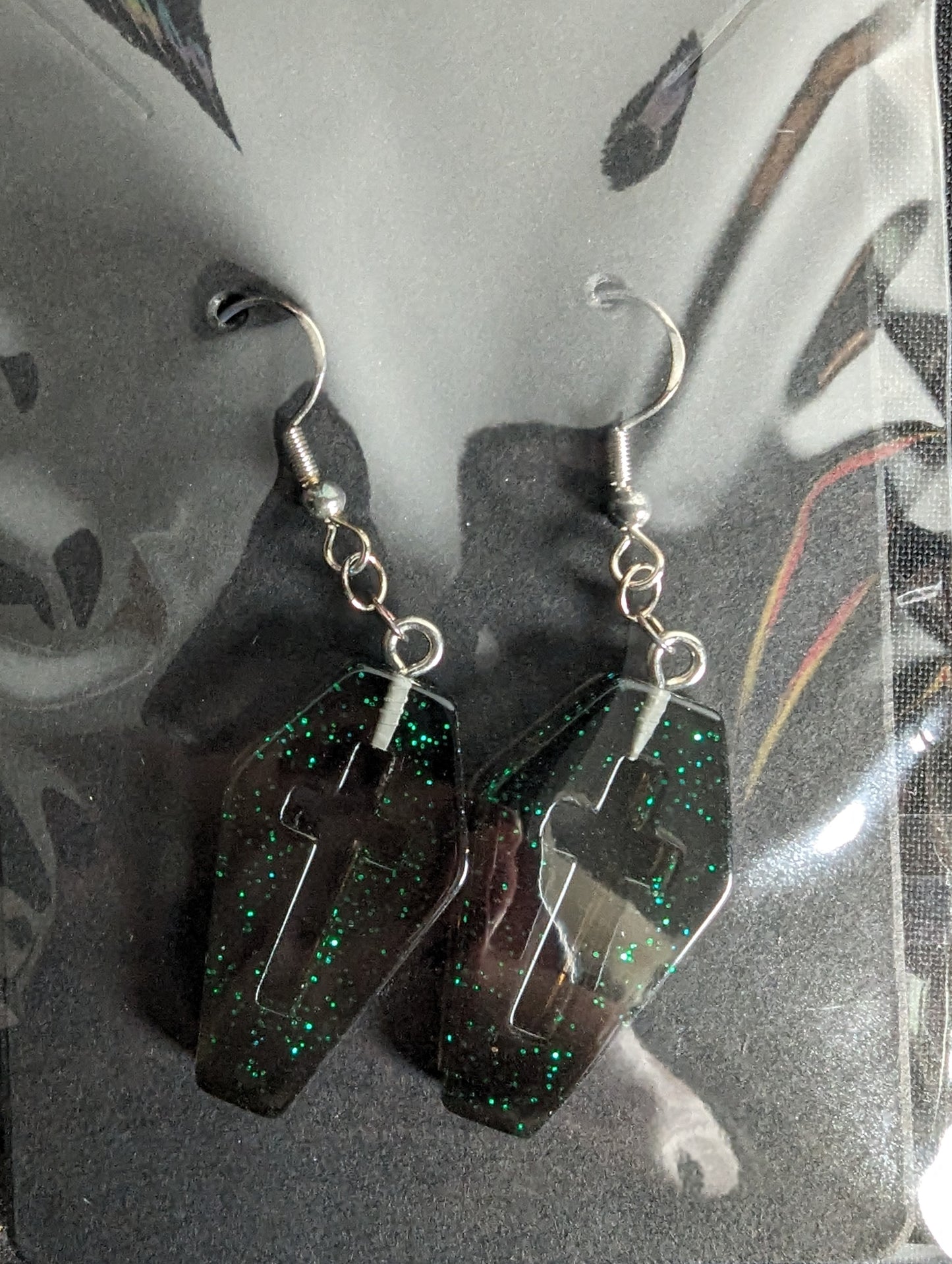 Coffin Cross Glitter Earrings