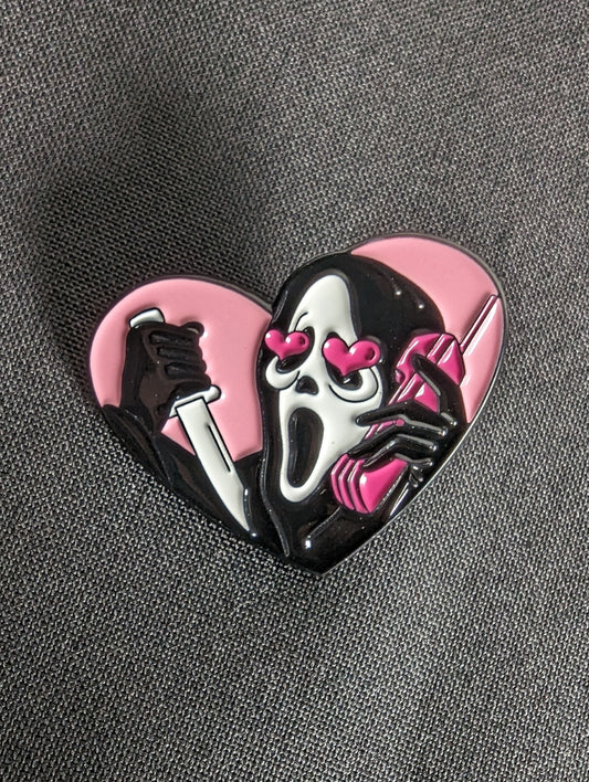 Ghost Face Heart Pin Badge