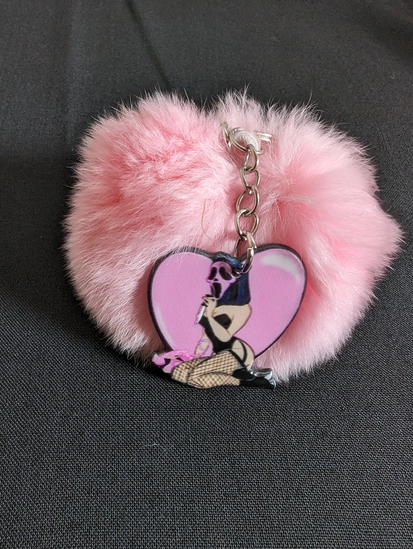 Ghostface Girl Pink Pom Pom Keyring