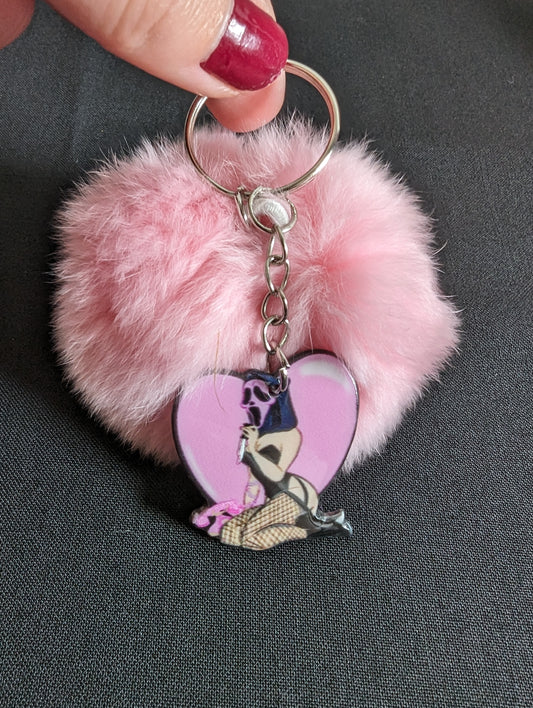 Ghostface Girl Pink Pom Pom Keyring