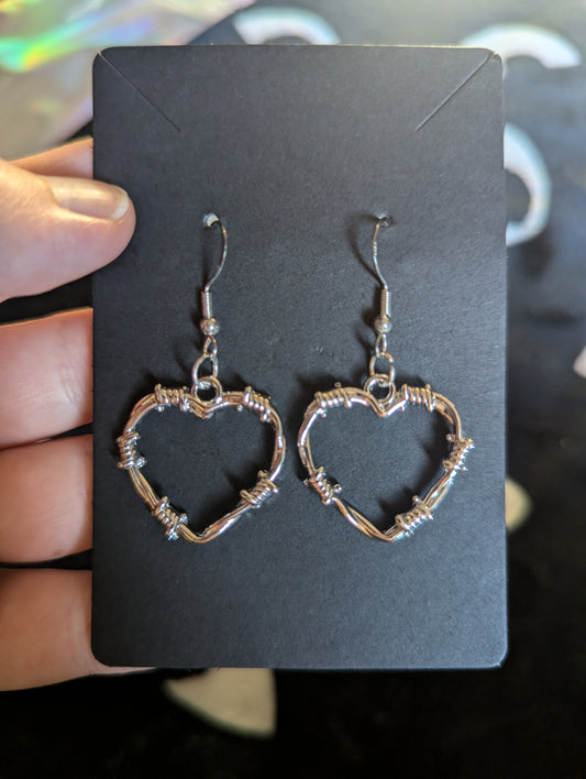 Barbed wire heart earrings