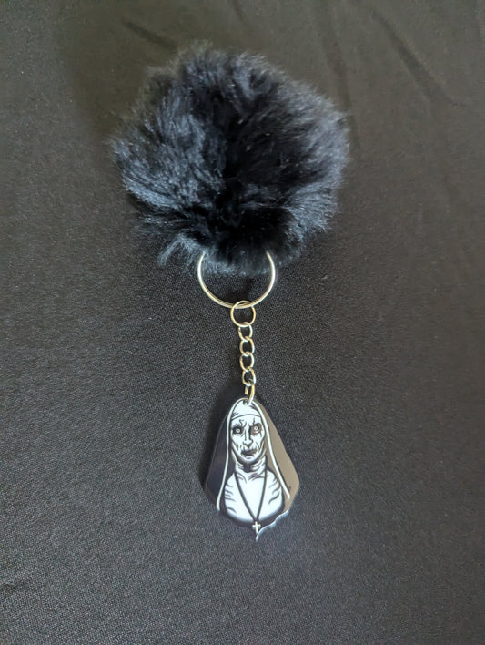 The Nun Pompom Keyring