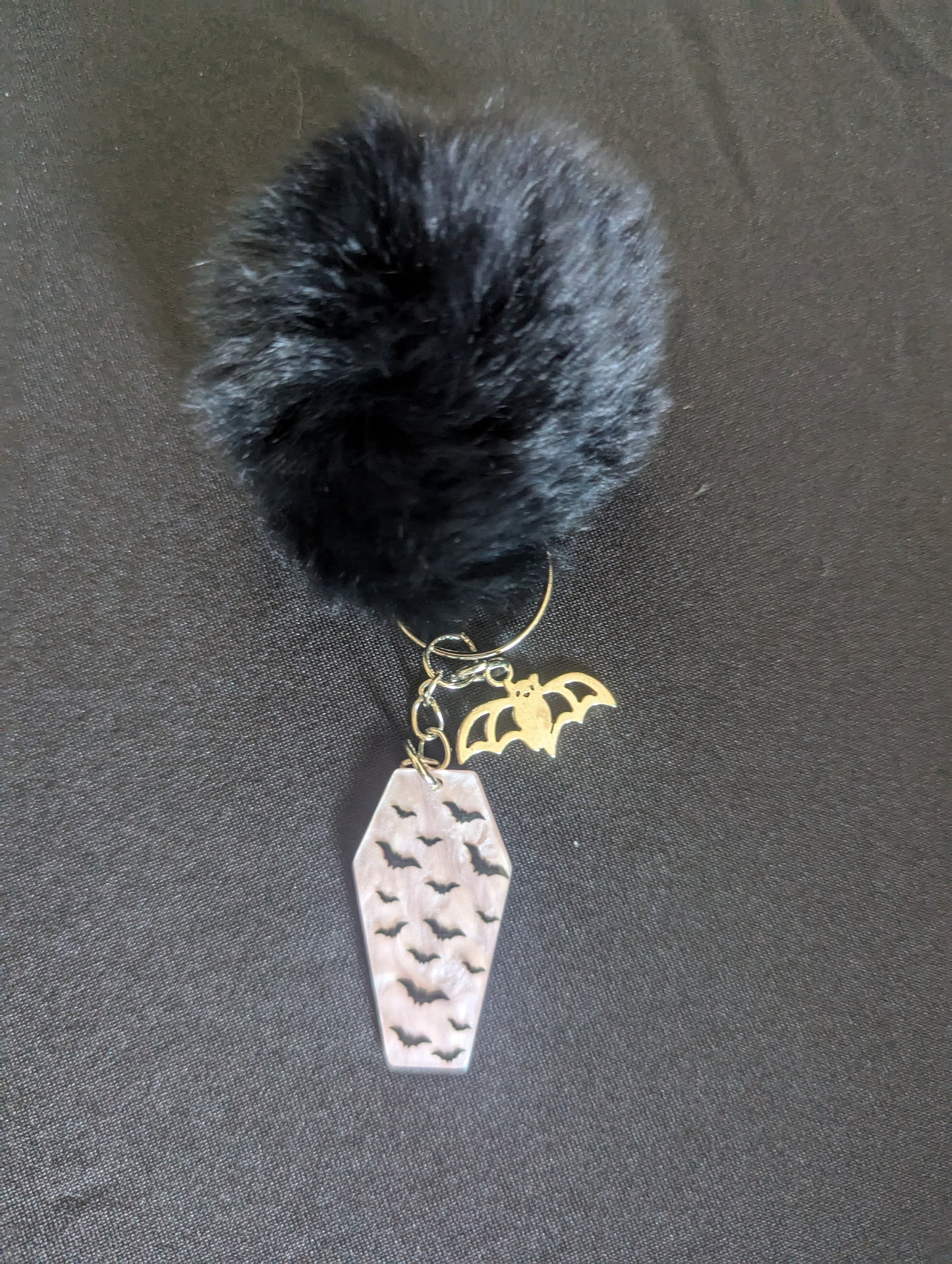 Bat Coffin Pompom Keyring